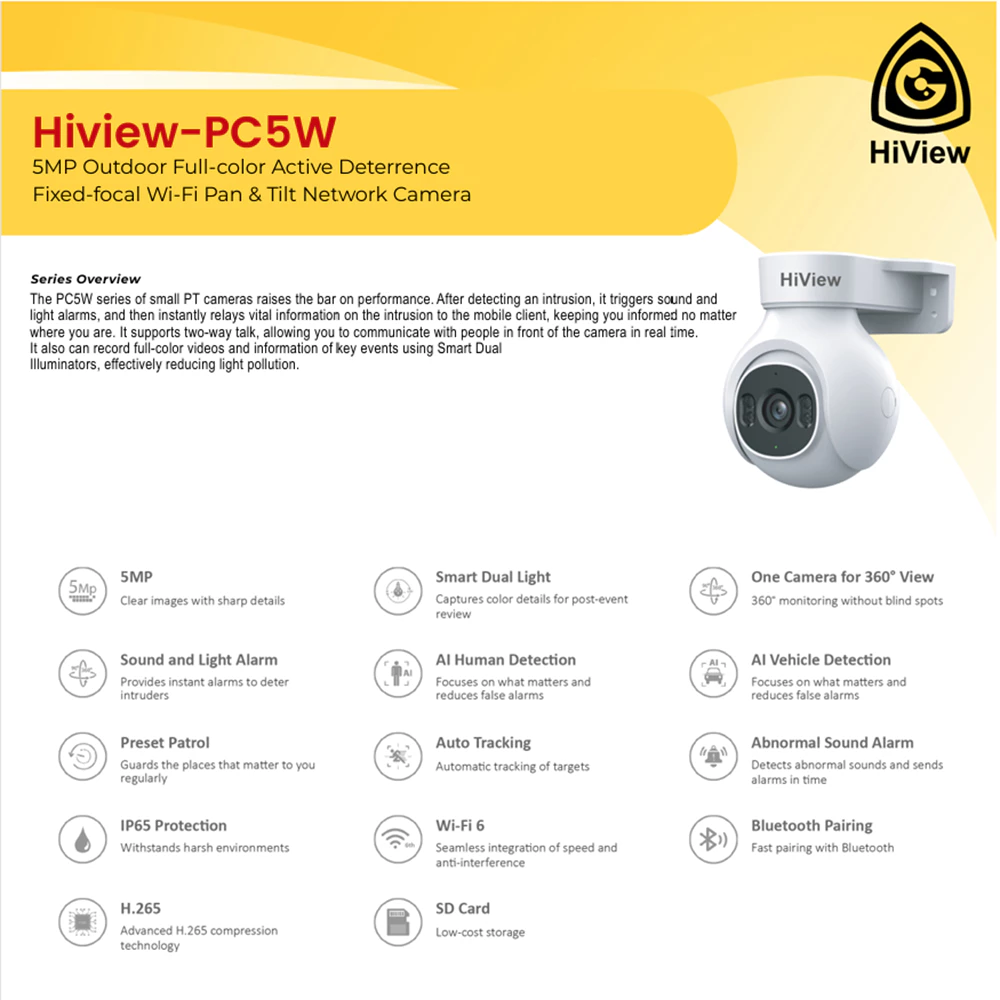 HiView PC5W 5MP Wifi Camera Cctv Pan & Tilt Outdoor image 2