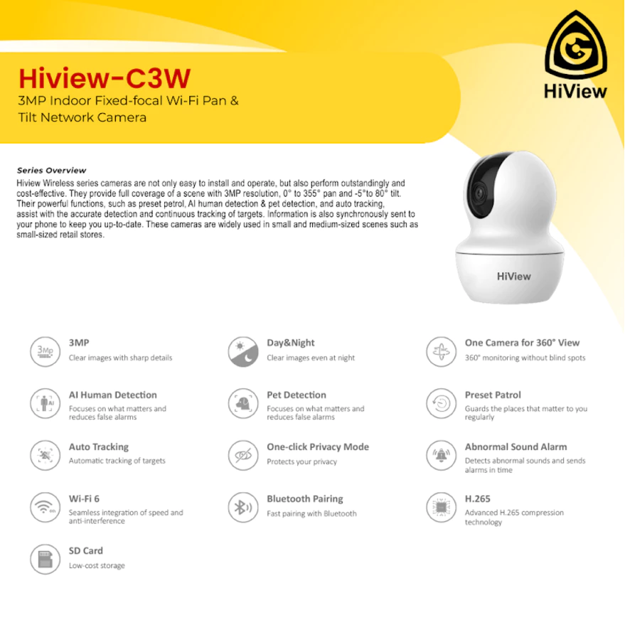 HiView C3W 3MP Wifi Camera Cctv Pan & Tilt indoor image 2