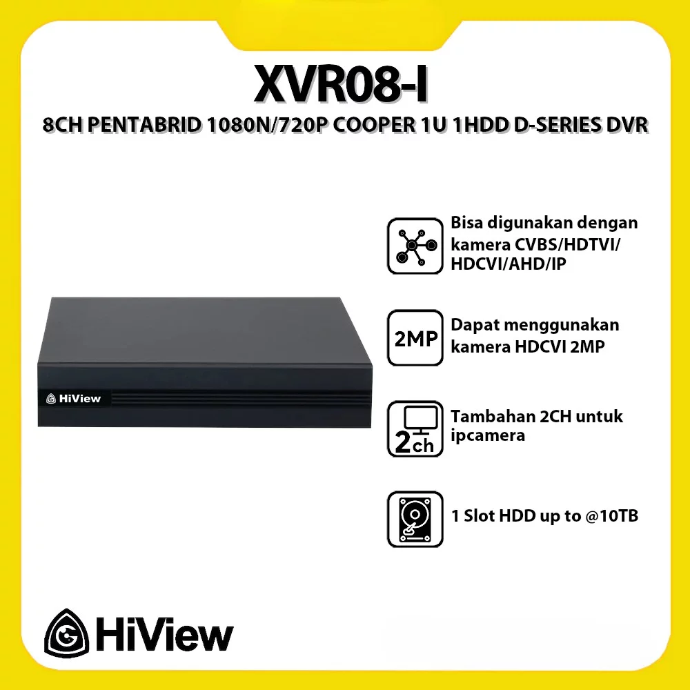 HiView XVR08-I 8CH Pentabrid 1080N/720P Cooper 1U 1HDD Up to 2MP DVR D-Series
