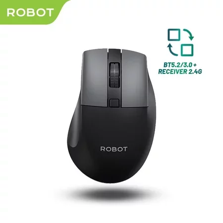 ROBOT M355 Mouse Wireless Bluetooth 5.2 & USB Receiver 2.4G Silent Click (Black)