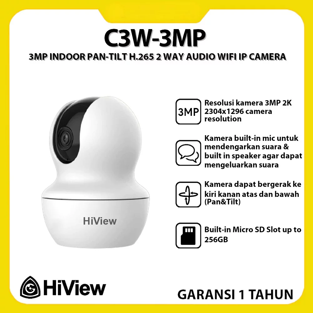 HiView C3W 3MP Wifi Camera Cctv Pan & Tilt indoor