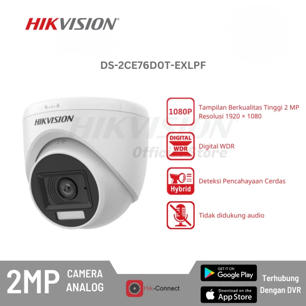 Hikvision DS-2CE76D0T-EXLPF Camera Analog CCTV 2MP Smart Hybrid Light Indoor