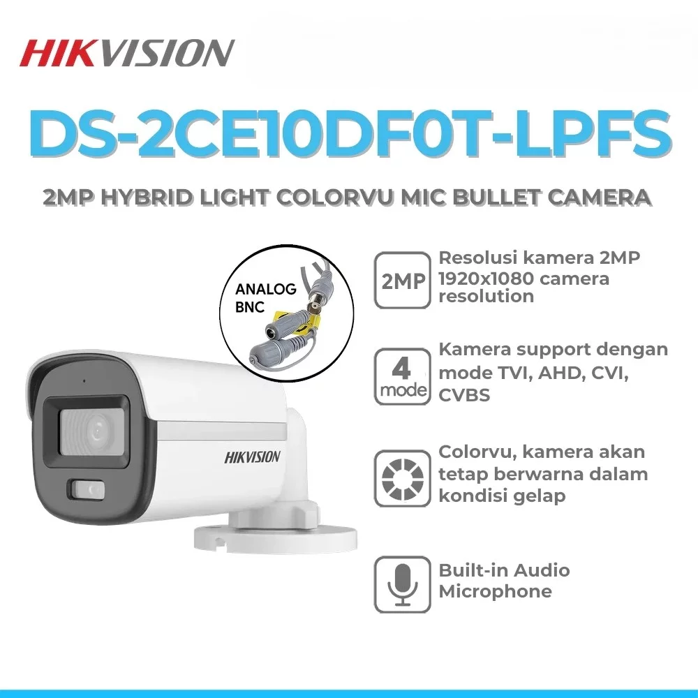 Hikvision DS-2CE10DF0T-LPFS 2MP Hybrid Light ColorVu Mic Bullet Camera