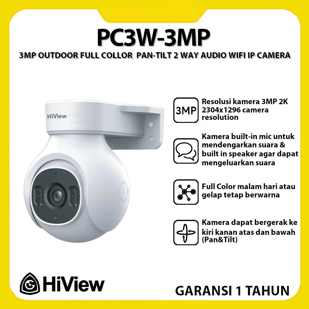 HiView PC3W 3MP Wifi Camera Cctv Pan & Tilt Outdoor