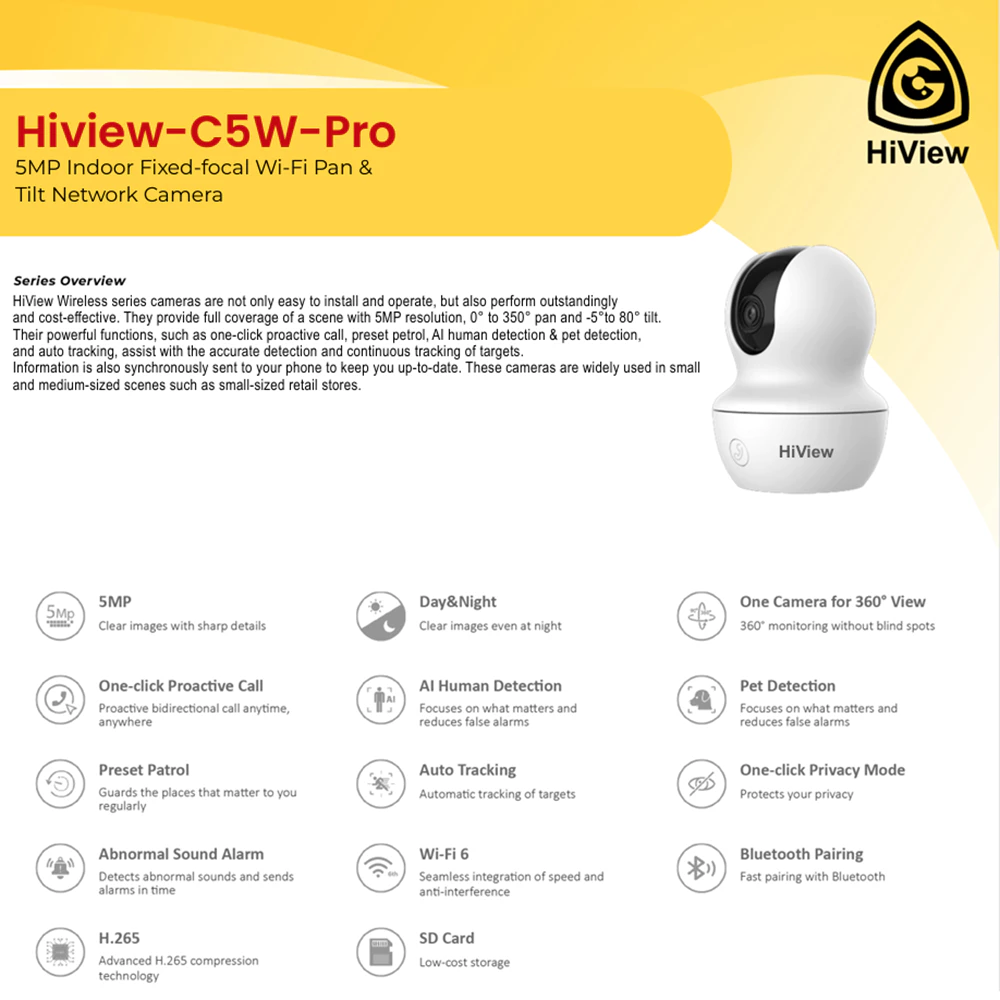 HiView C5W PRO 5MP Wifi Camera Cctv Pan & Tilt indoor image 2