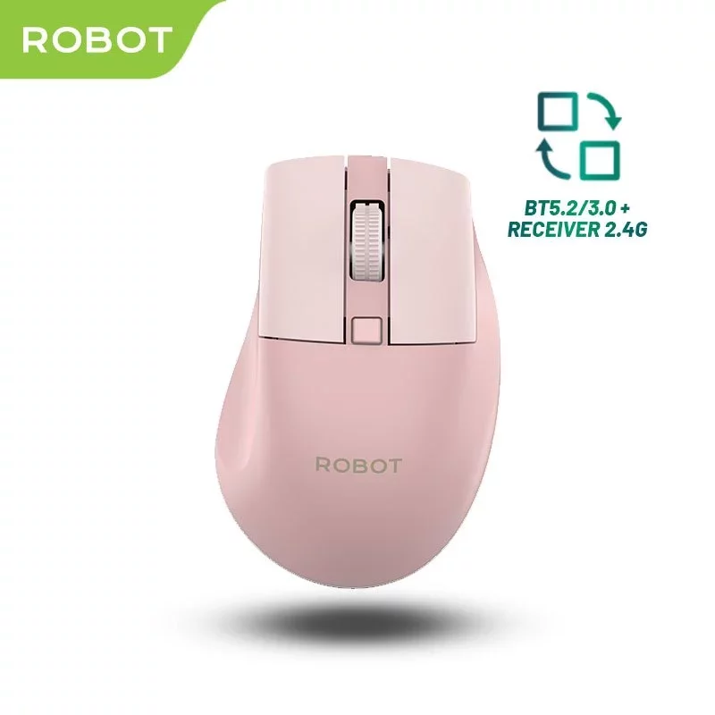 ROBOT M355 Mouse Wireless Bluetooth 5.2 & USB Receiver 2.4G Silent Click (Pink)