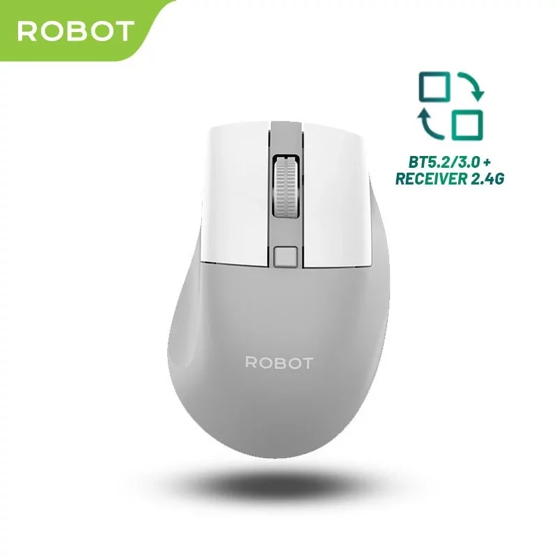 ROBOT M355 Mouse Wireless Bluetooth 5.2 & USB Receiver 2.4G Silent Click (Grey)
