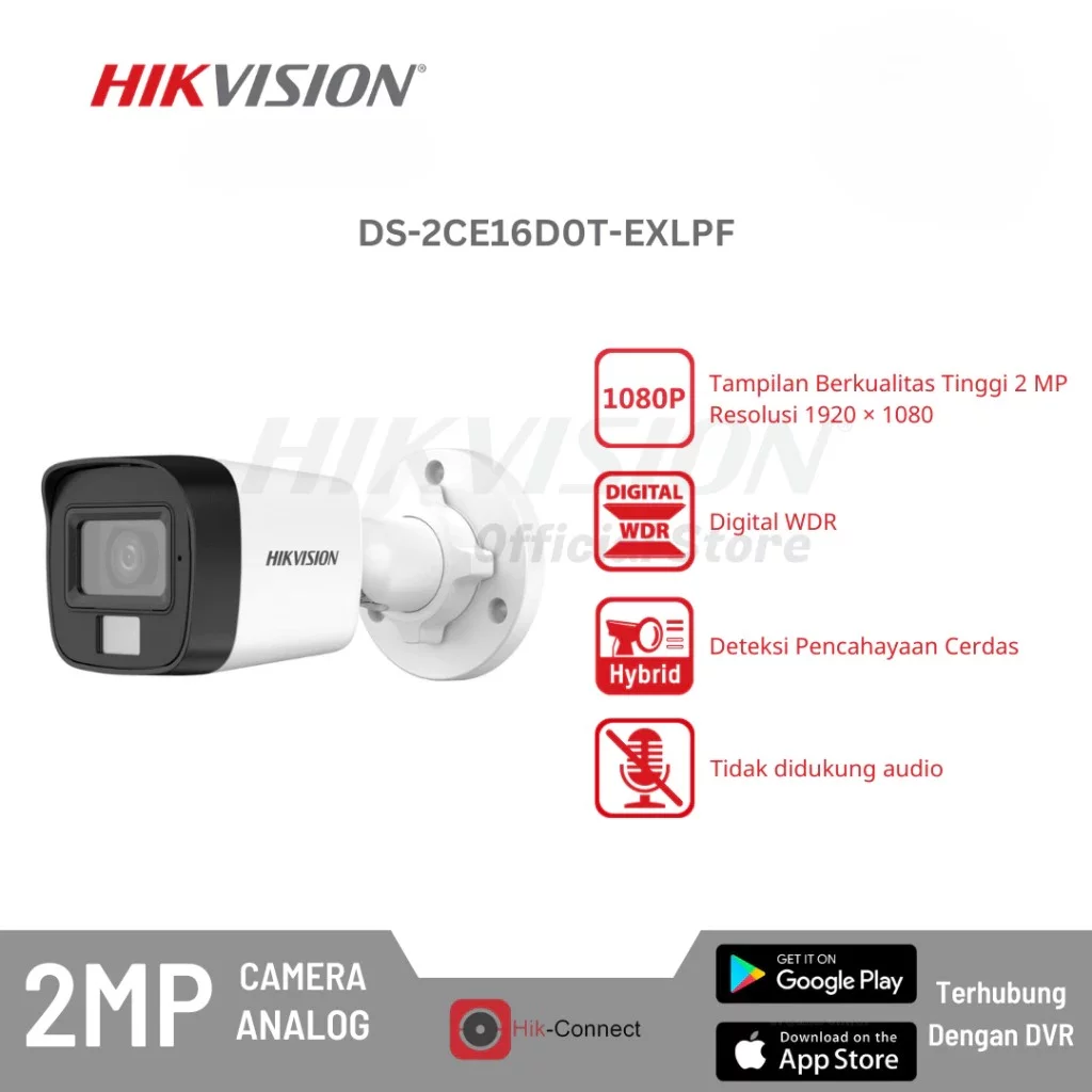 Hikvision DS-2CE16D0T-EXLPF Camera Analog CCTV 2MP Smart Hybrid Light Outdoor