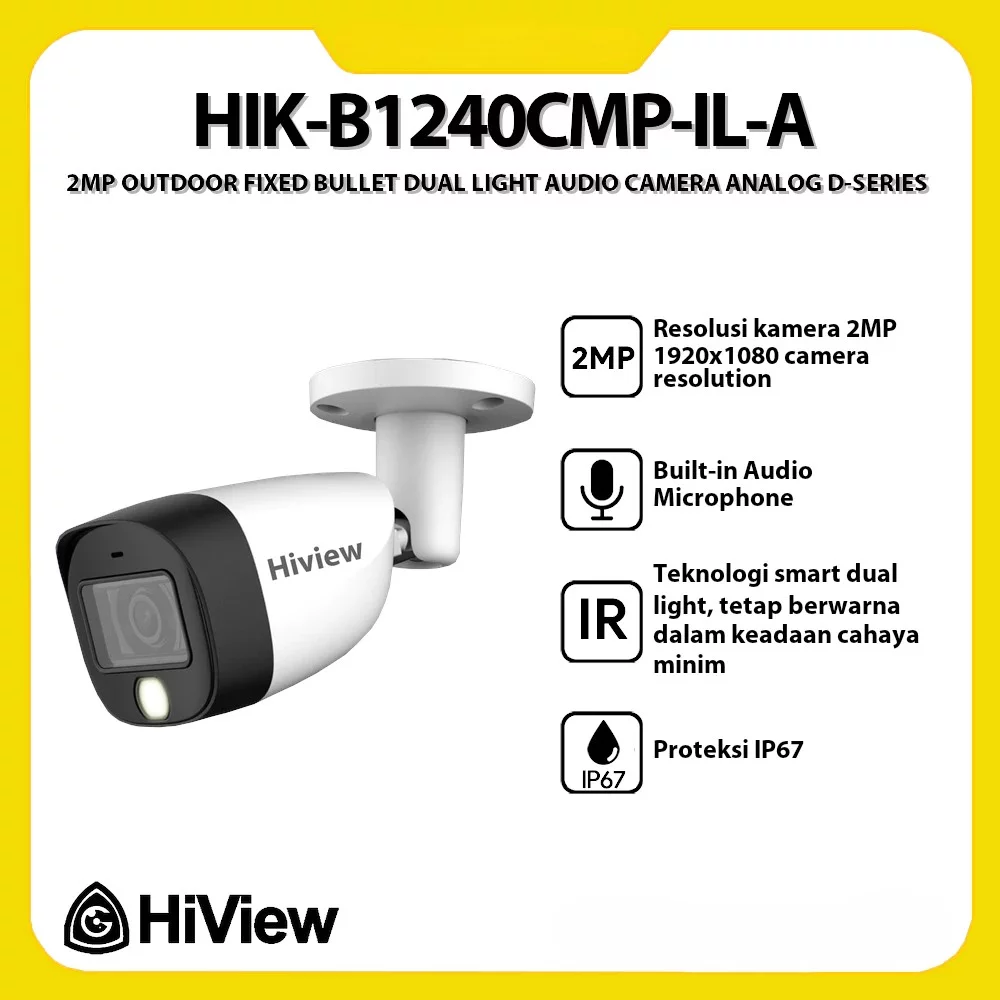 Hiview HIK-B1240CMP-IL-A 2MP Outdoor Fixed Bullet Dual Light Audio Camera Analog D-Series