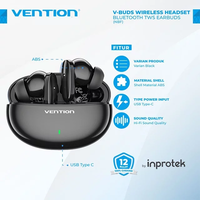 Vention Wireless Bluetooth Earphone TWS HiFun NBFB0 E01 Black
