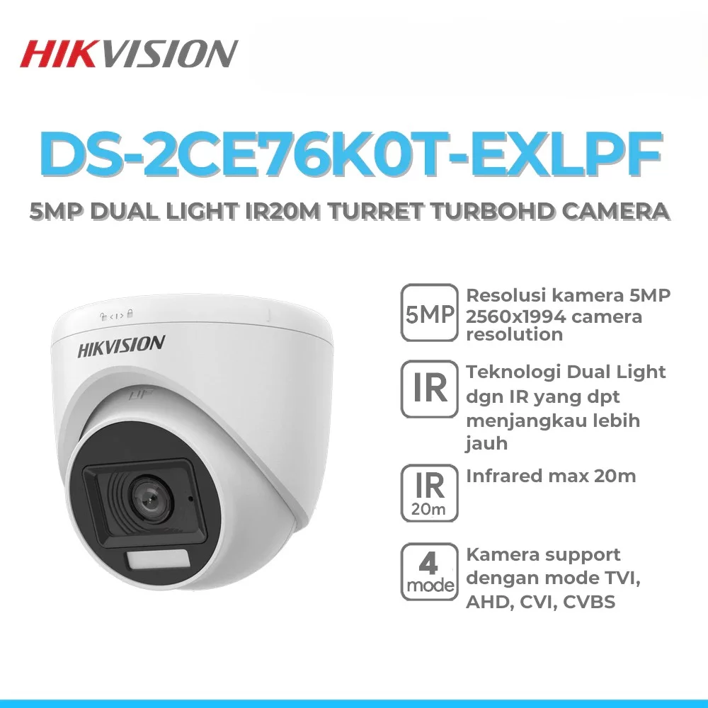 Hikvision DS-2CE76K0T-EXLPF 5MP 3K Dual Light Turret TurboHD Camera