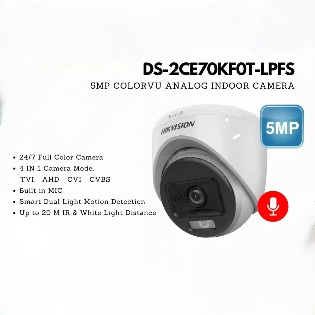 Hikvision DS-2CE70KF0T-LPFS 5MP 3K ColorVu Smart Hybrid Light Camera