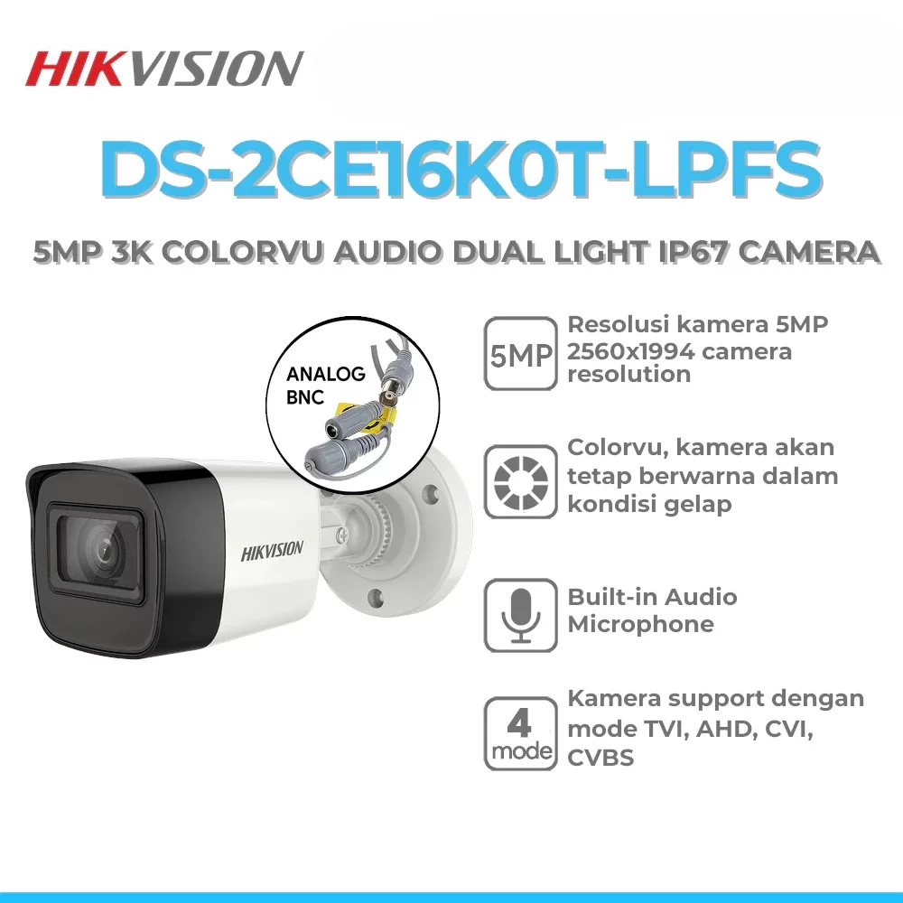 Hikvision DS-2CE16K0T-LPFS 5MP 3K Dual Light ColorVu Audio Fixed Mini Bullet