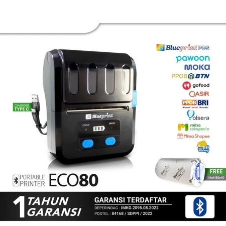 Blueprint BP-ECO80 Portable Bluetooth Thermal Receipt Printer