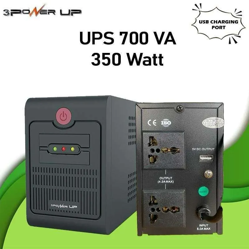 3Power Up 700VA / 350watt + USB Charging UPS image 2