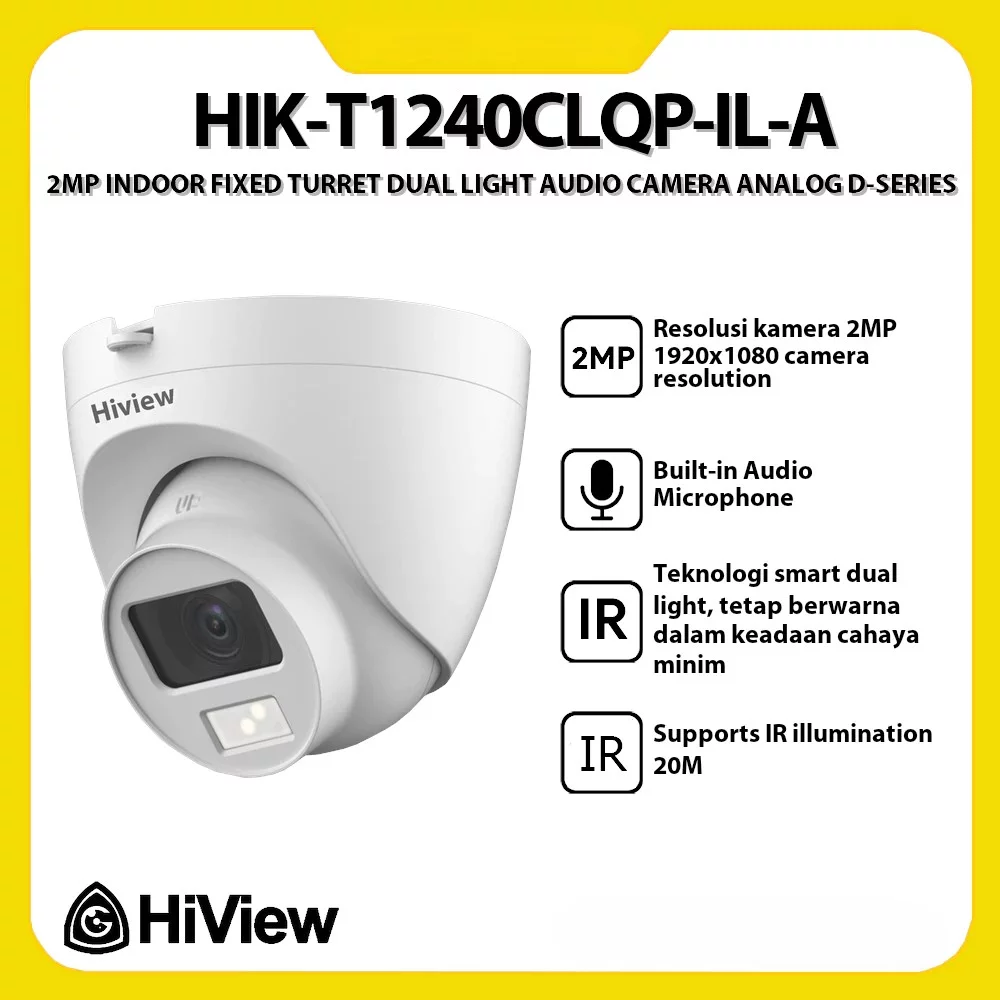 Hiview HIK-T1240CLQP-IL-A 2MP Indoor Fixed Turret Dual Light Audio Camera Analog D-Series