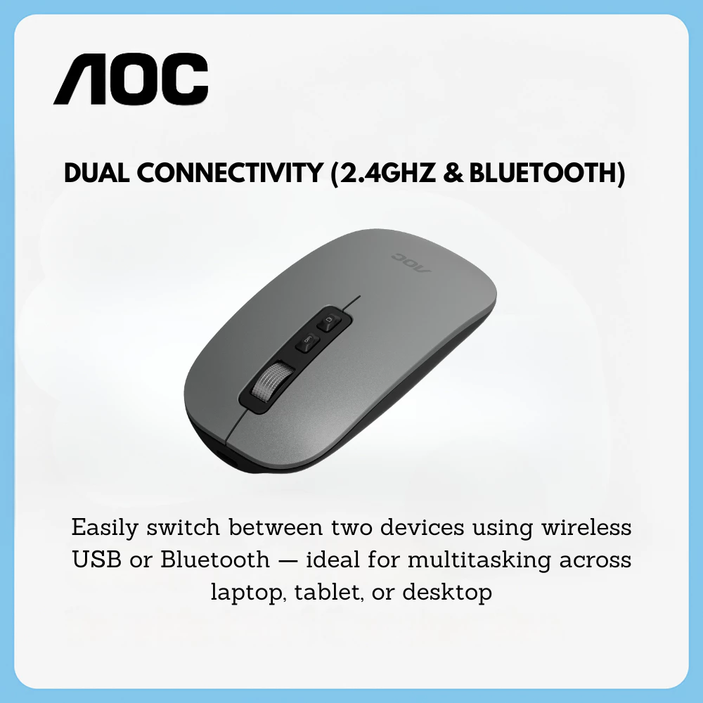 AOC MS610 Silent Dual Mode (Wireless & Bluetooth) Rechargeable Mouse (Grey)